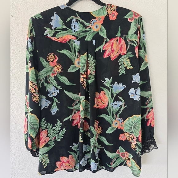 Vintage Natori Padded Blouse Women M Floral Colorful Print Lace Fairy Grunge - Picture 12 of 13